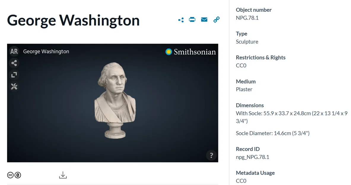 Mô hình 3D tượng bán thân George Washington (Smithsonian Archive) - Image 3