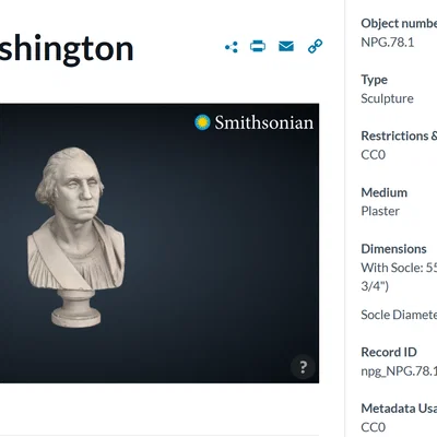 Mô hình 3D tượng bán thân George Washington (Smithsonian Archive)