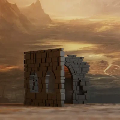 Tường góc đổ nát #3 (Ruined corner wall #3) - terrain wargaming