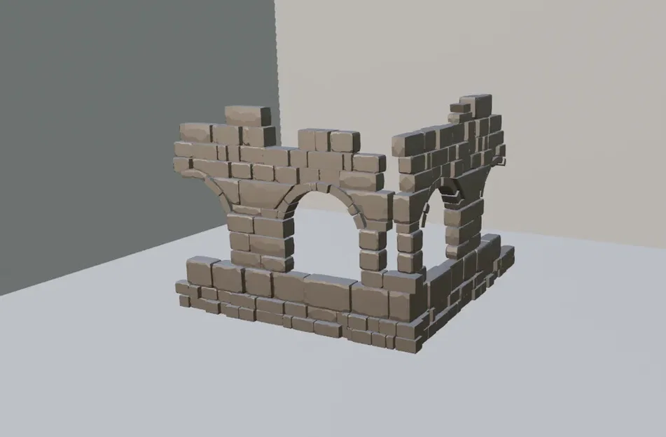 Tường góc đổ nát #4 nhiều cửa sổ - terrain wargaming - Image 1