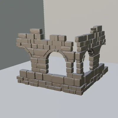 Tường góc đổ nát #4 nhiều cửa sổ - terrain wargaming