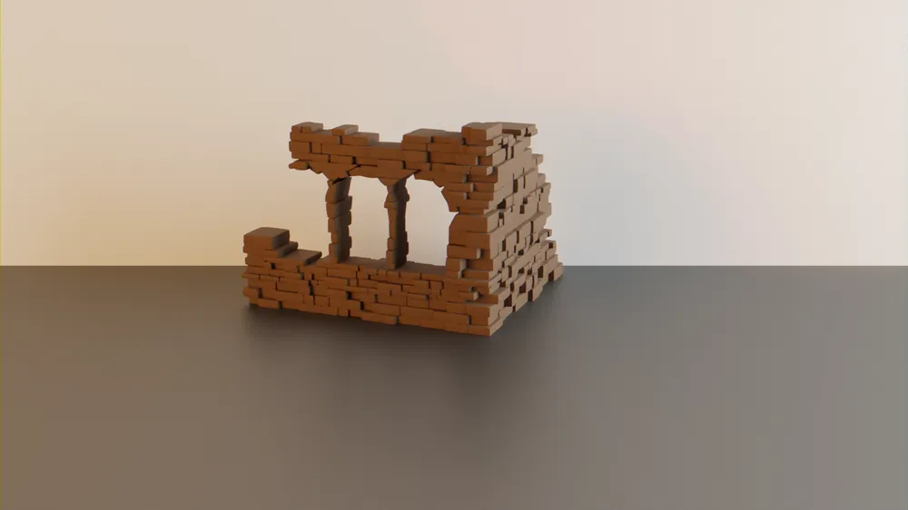 Tường góc đổ nát #6 nhiều cửa sổ - terrain wargaming - Image 1