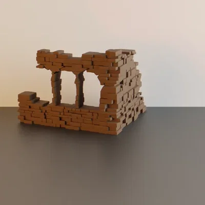 Tường góc đổ nát #6 nhiều cửa sổ - terrain wargaming