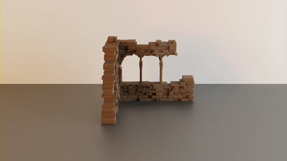 Tường góc đổ nát #6 nhiều cửa sổ - terrain wargaming - Image 2