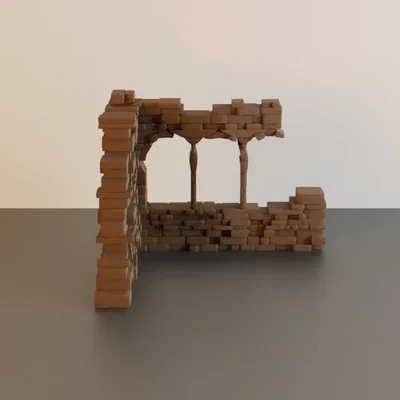 Tường góc đổ nát #6 nhiều cửa sổ - terrain wargaming