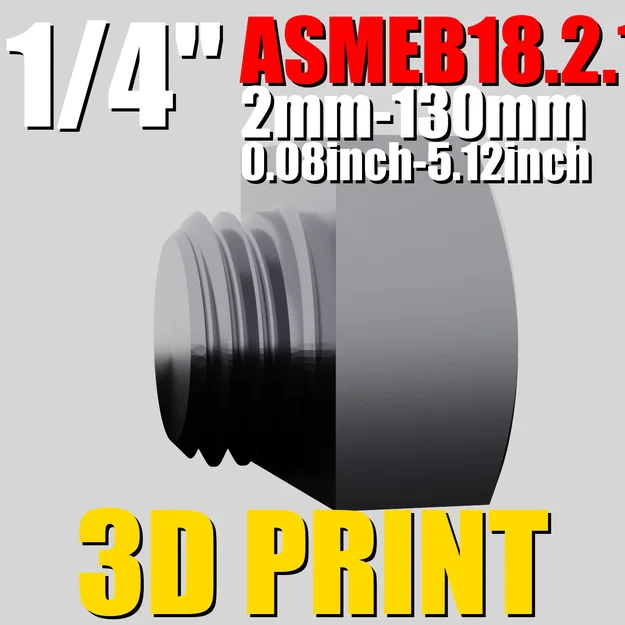 ASMEB18.2.1.1 1/4" | Bộ Hex Bolt STL | Tối ưu cho in 3D - Image 1