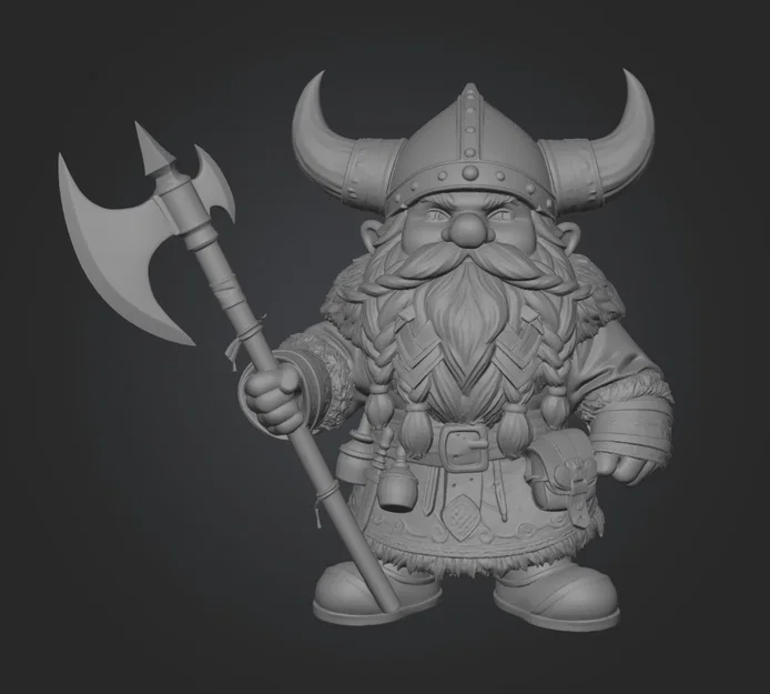Mô hình chú lùn chiến binh Viking Horned-Helm Dwarf in 3D - Image 1