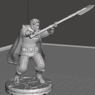 Mô hình 3D chiến binh Human Fighter cầm thương Glave cho D&D