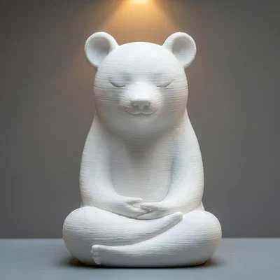 Mô hình in 3D tượng gấu nhỏ ngồi thiền trang trí cực dễ thương