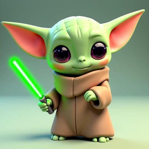Mô hình Baby Yoda cầm lightsaber 3D đáng yêu cho người hâm mộ - Image 1
