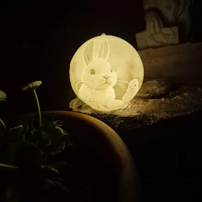 Đèn ngủ 3D Lithophane hình thỏ và gà con dễ thương