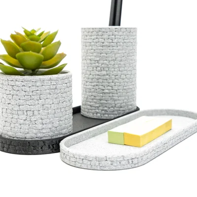 Bộ khay cắm bút 3D họa tiết tường đá - Tổ chức góc làm việc