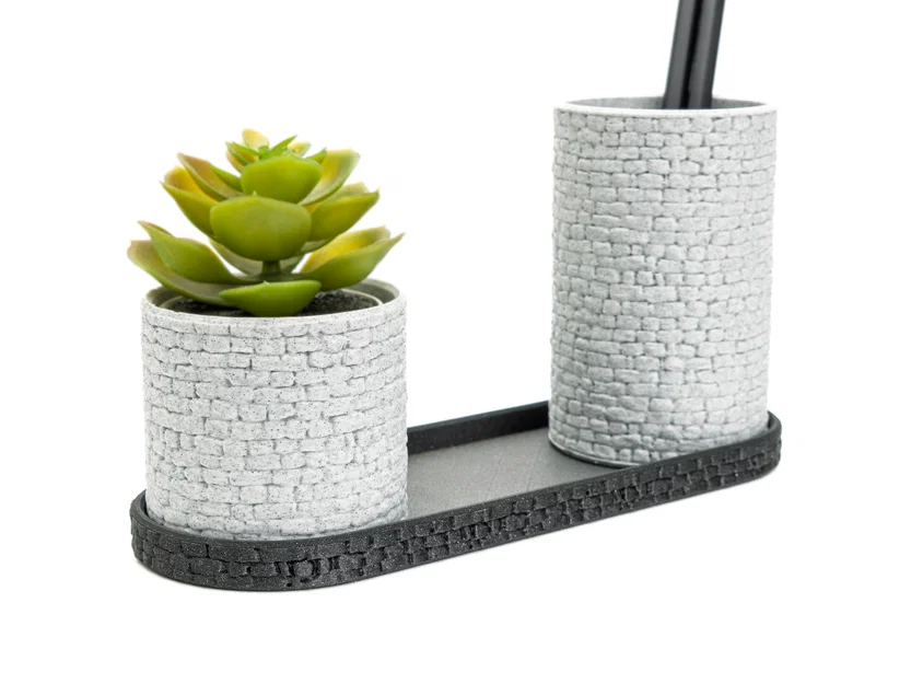 Bộ khay cắm bút 3D họa tiết tường đá - Tổ chức góc làm việc - Image 2