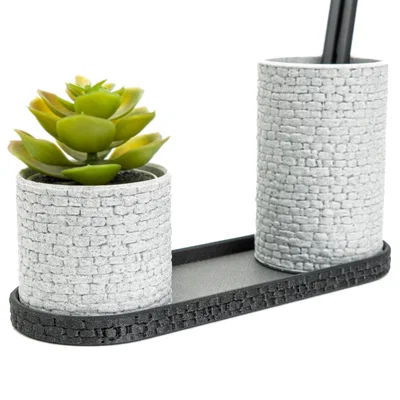 Bộ khay cắm bút 3D họa tiết tường đá - Tổ chức góc làm việc