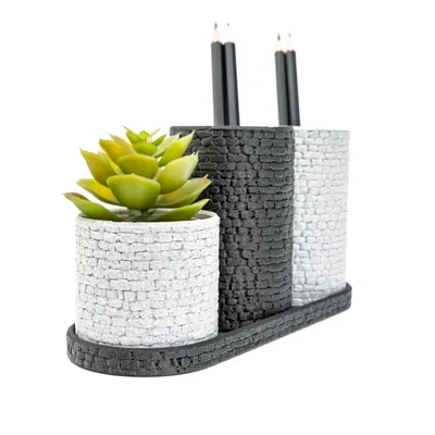 Bộ khay cắm bút 3D họa tiết tường đá - Tổ chức góc làm việc