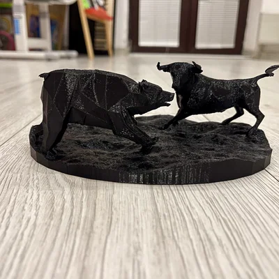 Mô hình 3D Bull vs Bear - Tượng trang trí bàn làm việc cực chất