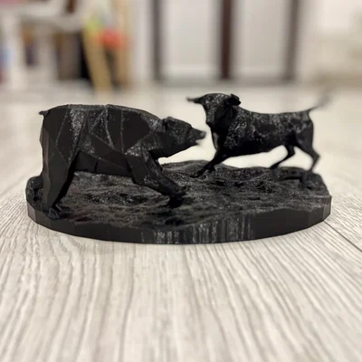 Mô hình 3D Bull vs Bear - Tượng trang trí bàn làm việc cực chất