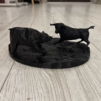 Mô hình 3D Bull vs Bear - Tượng trang trí bàn làm việc cực chất