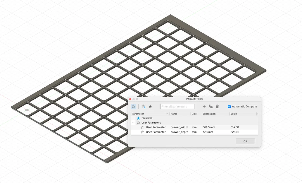 Bộ tạo Gridfinity Drawer Baseplate (Fusion360) – Generator theo kích thước ngăn kéo - Image 1