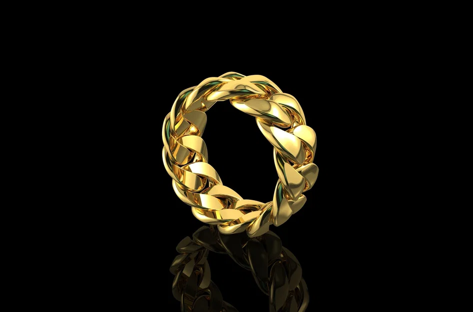 File in 3D nhẫn dây xích Cuban sang trọng - Gold Cuban Link Ring - Image 1