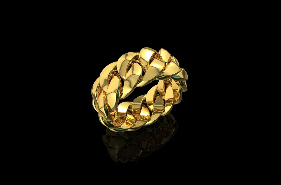 File in 3D nhẫn dây xích Cuban sang trọng - Gold Cuban Link Ring - Image 2