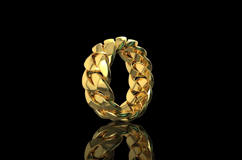 File in 3D nhẫn dây xích Cuban sang trọng - Gold Cuban Link Ring - Image 3
