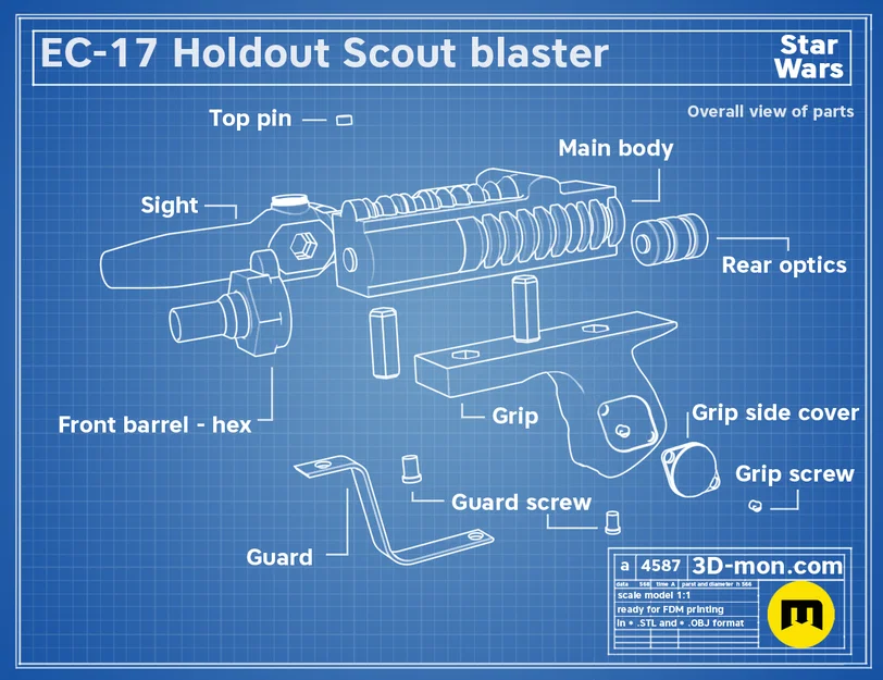 EC-17 HOLDOUT SCOUT BLASTER - Model in 3D (STL) Star Wars - Image 8