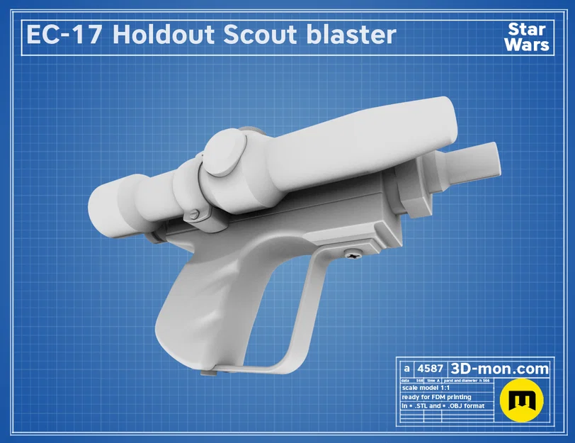 EC-17 HOLDOUT SCOUT BLASTER - Model in 3D (STL) Star Wars - Image 9
