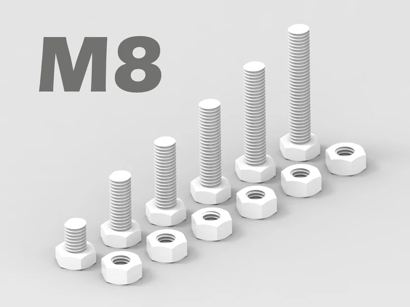 Bộ ốc vít và đai ốc M8 (6 kích thước) - In 3D dễ dàng - Image 1