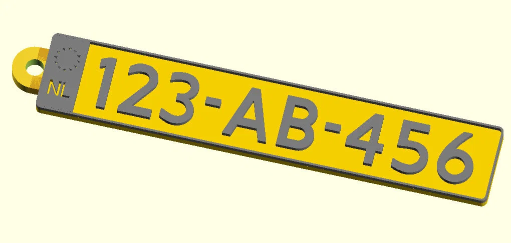Móc khóa biển số Hà Lan / Dutch License Plate Key Chain (OpenSCAD) - Image 2
