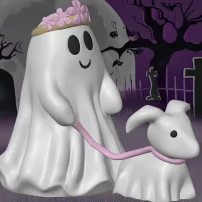 Chó Ma Đi Bộ Đội Vương Miện Hoa (Ghost Walking Dog with Flower Crown)