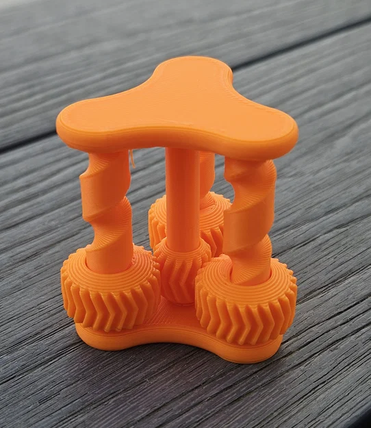 Đồ chơi fidget 3 trụ xoắn bánh răng (Print-In-Place, có supports) - Image 1