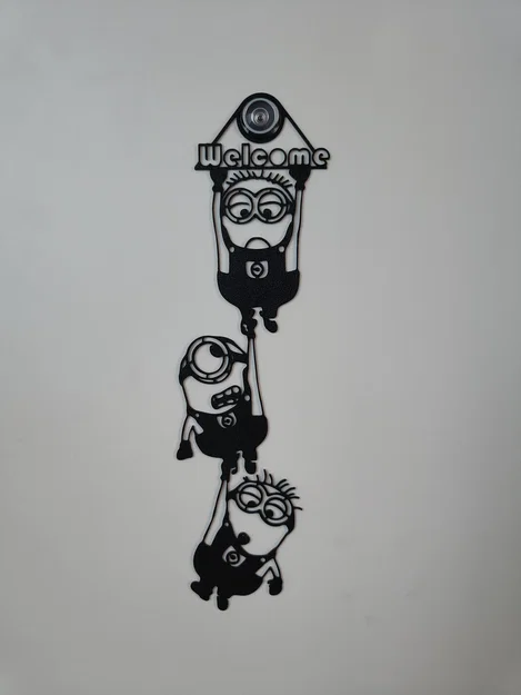 Minions với chữ Welcome (treo/dán cửa, chừa lỗ mắt thần) - Image 1