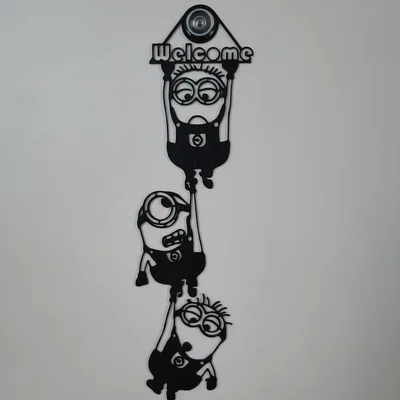 Minions với chữ Welcome (treo/dán cửa, chừa lỗ mắt thần)