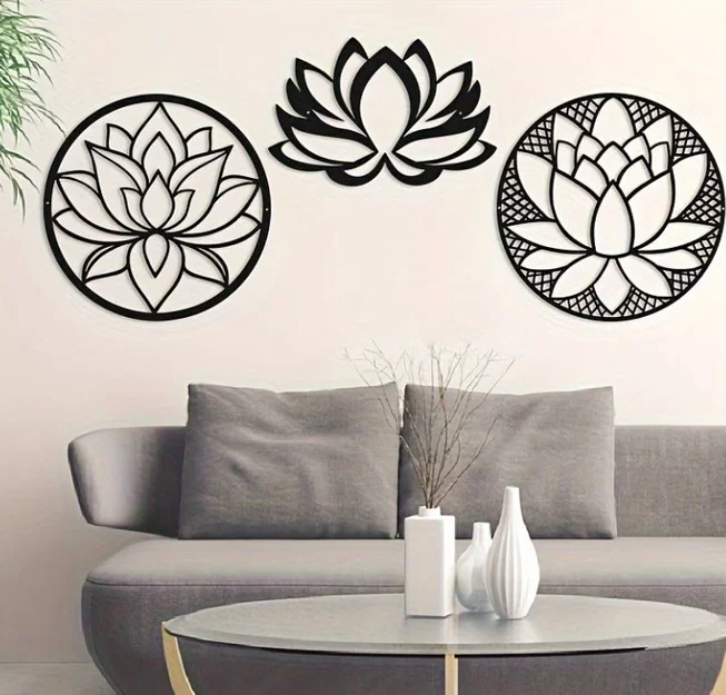 Bộ 3 Tranh Treo Tường Họa Tiết Hoa Sen (3Pcs Classic Lotus Flower) In 3D - Image 1
