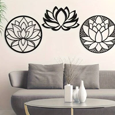 Bộ 3 Tranh Treo Tường Họa Tiết Hoa Sen (3Pcs Classic Lotus Flower) In 3D