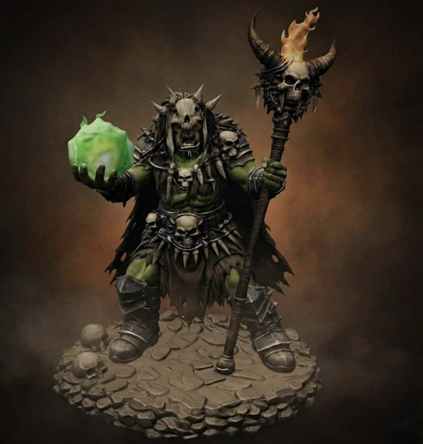 Bloodbound Realms – Orc – Bonefire Shaman, Phù thủy chiến trường (Mô hình STL 3D Dark Fantasy) - Image 1