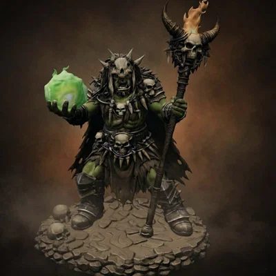 Bloodbound Realms – Orc – Bonefire Shaman, Phù thủy chiến trường (Mô hình STL 3D Dark Fantasy)
