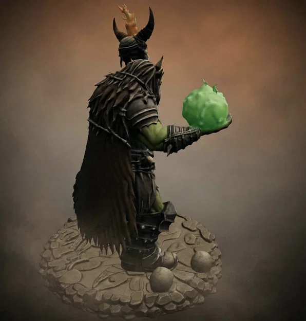 Bloodbound Realms – Orc – Bonefire Shaman, Phù thủy chiến trường (Mô hình STL 3D Dark Fantasy) - Image 3