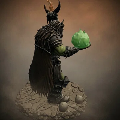 Bloodbound Realms – Orc – Bonefire Shaman, Phù thủy chiến trường (Mô hình STL 3D Dark Fantasy)