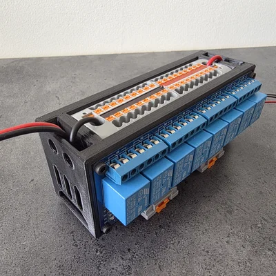 Giá gắn DIN rail 2x module relay 8 kênh + PTFIX terminal block I2C