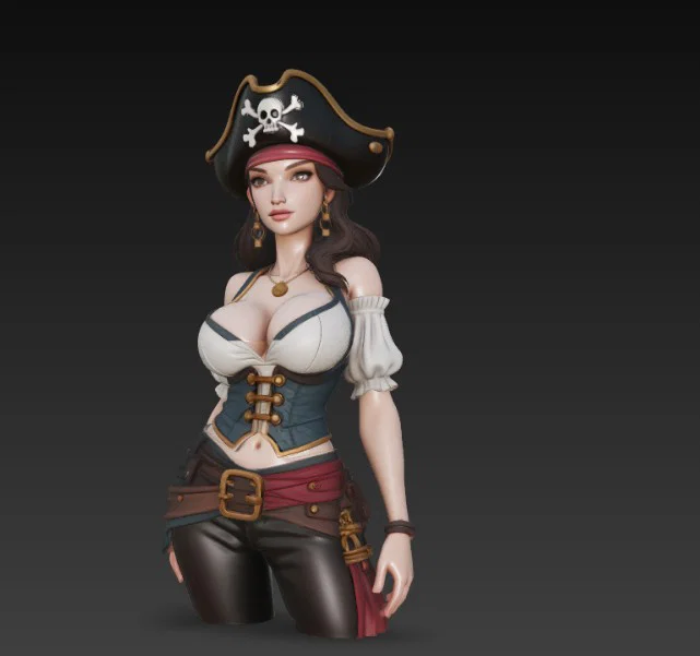 Mô hình tượng bán thân nữ cướp biển (Female Pirate Bust) in 3D đẹp mắt - Image 5