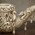 Tẩu hút thuốc TRANG TRÍ tự đứng, hoa văn ornate, có tua rua - Thumbnail 1