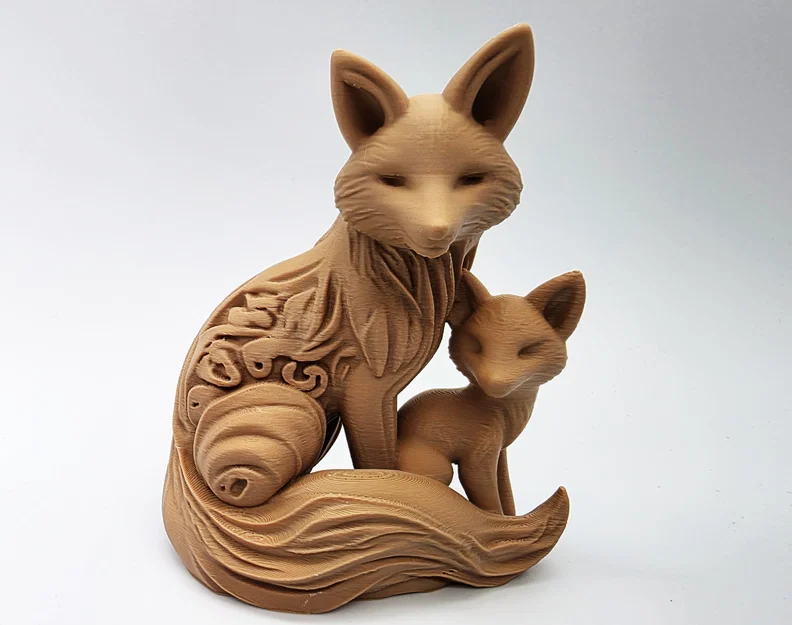 Mô hình 3D Cáo mẹ và Cáo con điêu khắc gỗ tinh xảo - Image 1