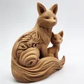Mô hình 3D Cáo mẹ và Cáo con điêu khắc gỗ tinh xảo - Thumbnail 2