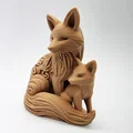 Mô hình 3D Cáo mẹ và Cáo con điêu khắc gỗ tinh xảo - Thumbnail 3