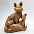 Mô hình 3D Cáo mẹ và Cáo con điêu khắc gỗ tinh xảo - Thumbnail 8