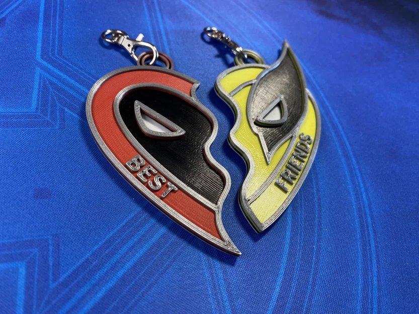 Móc khóa mặt dây chuyền trái tim vỡ Deadpool Wolverine - Image 2