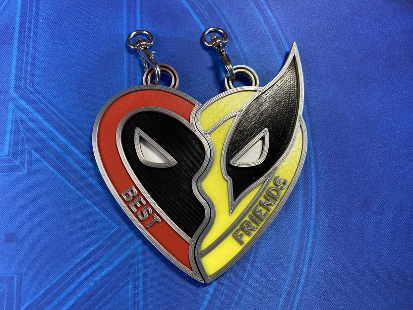 Móc khóa mặt dây chuyền trái tim vỡ Deadpool Wolverine - Image 3