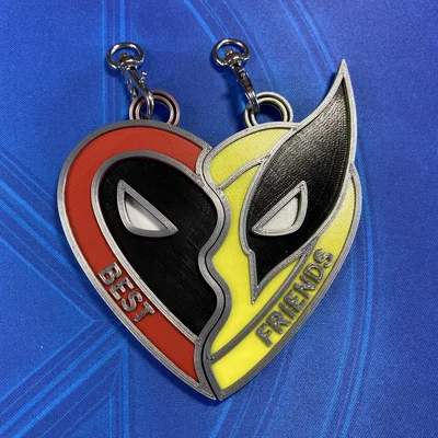 Móc khóa mặt dây chuyền trái tim vỡ Deadpool Wolverine